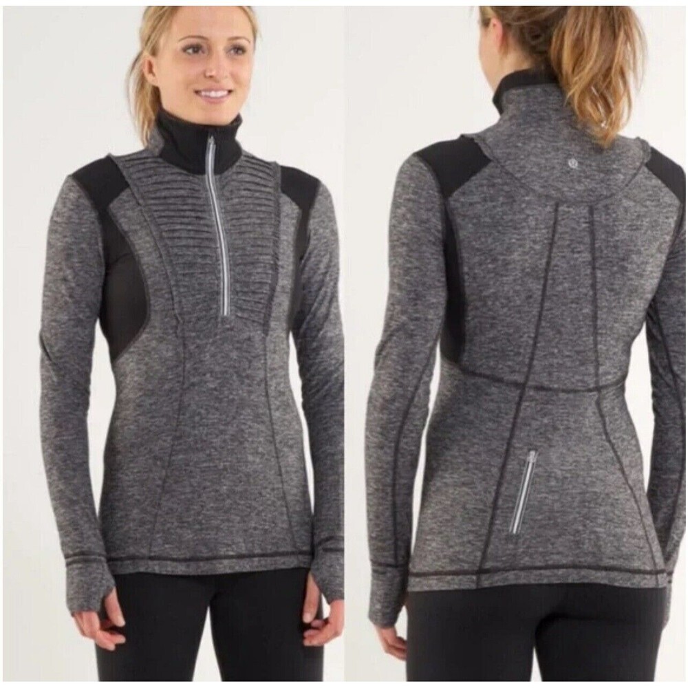 Lululemon‎ Run: Your Heart Out Pullover Heathered Grey and Black Rulu Size 4
